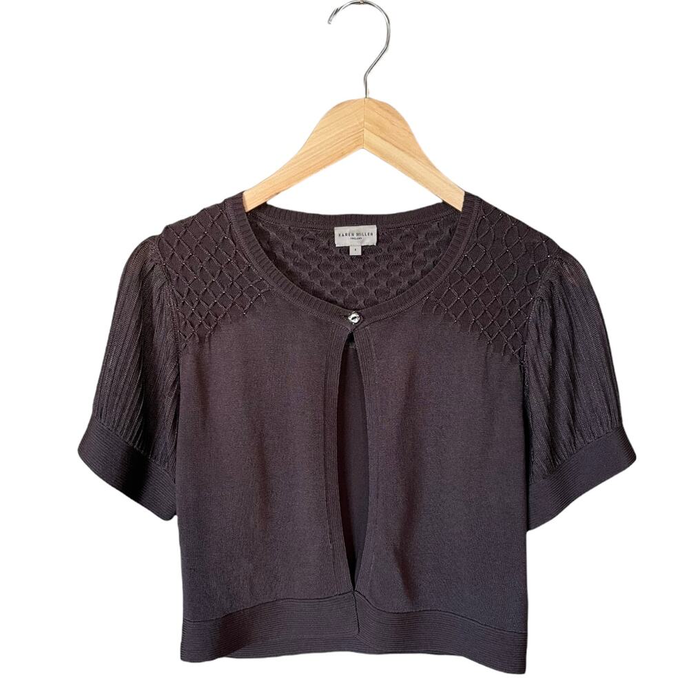 KAREN MILLEN Brown Cropped Cardigan Bolero Style Sweater Embellished UK 2 XXS